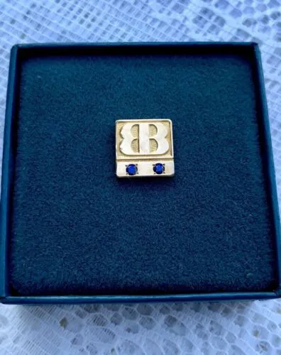 1/10 10k YLW Gold Terry Berry Pin W 2 Genuine Blue Sapphire Stones In Orgl. Box