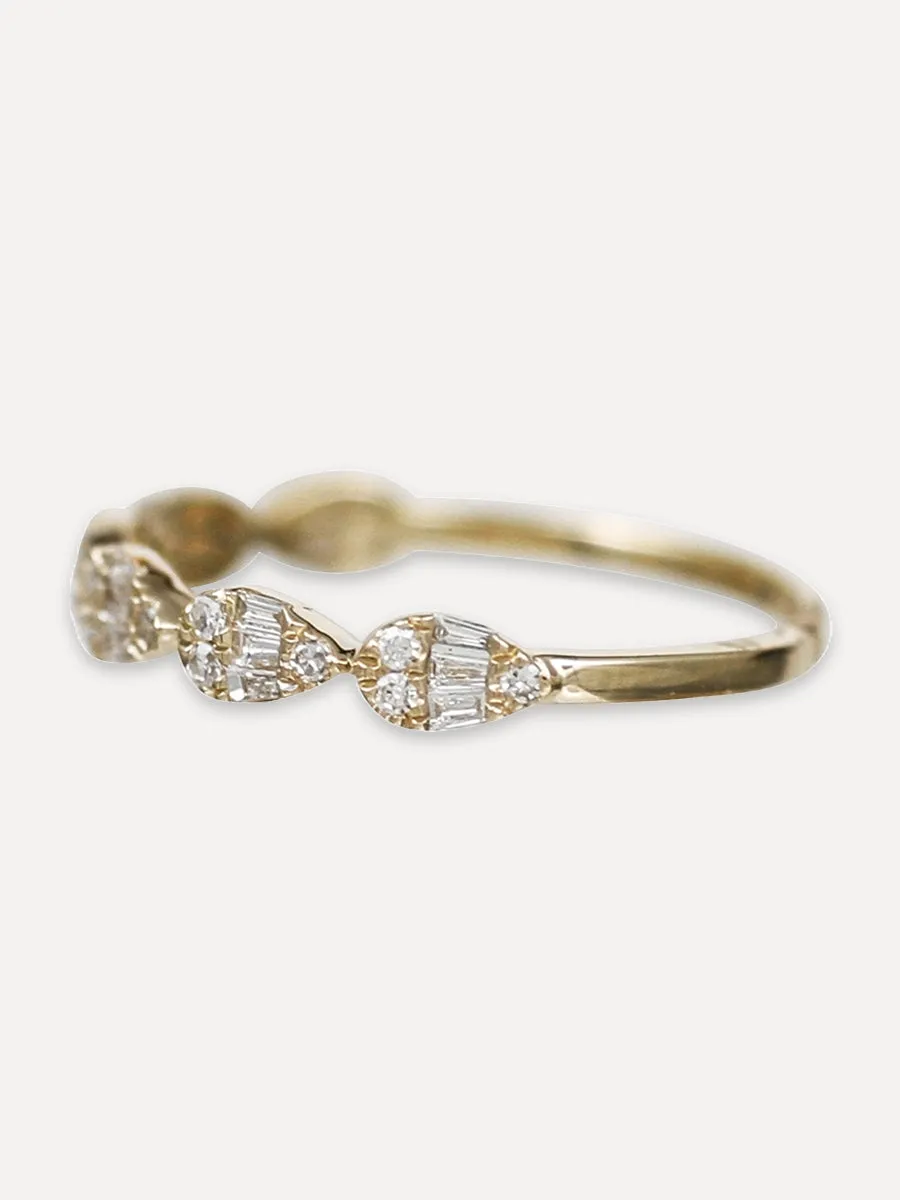 14K Diamond Baguette Six Teardrop Ring