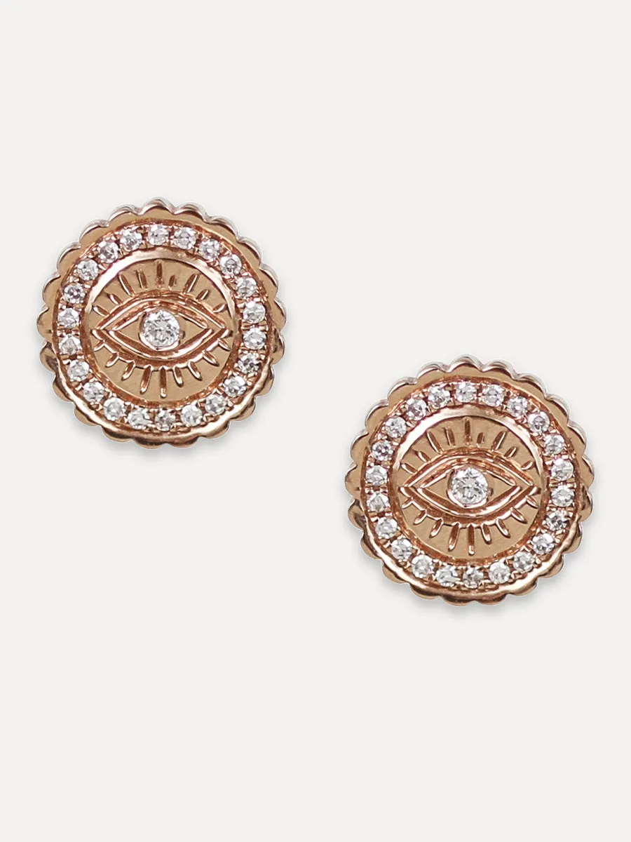 14K Diamond Decorative Eye Disc Studs