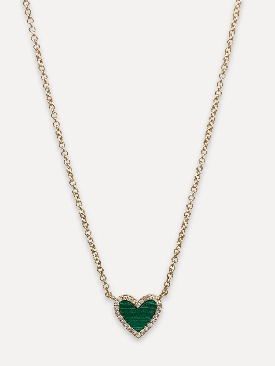 14K Diamond Halo & Stone Heart Necklace