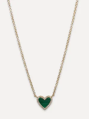 14K Diamond Halo & Stone Heart Necklace