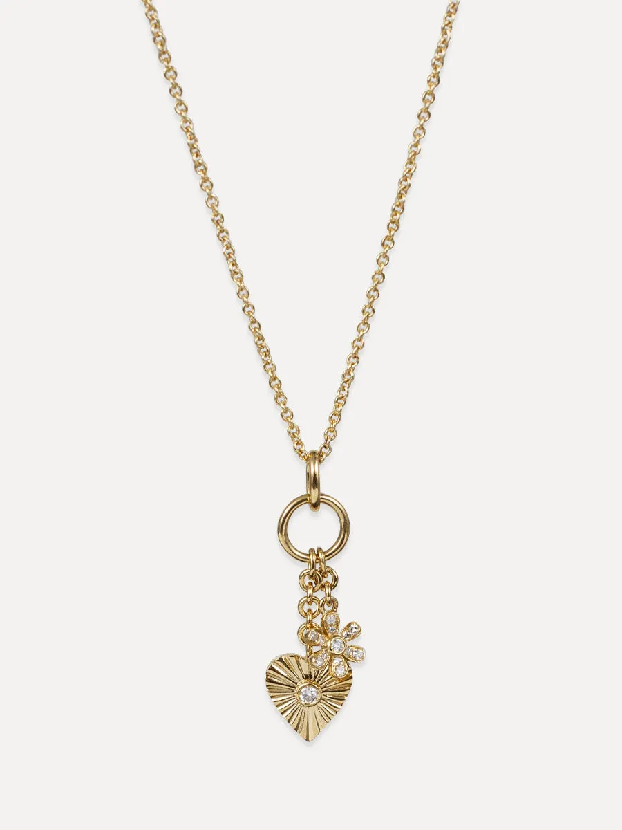 14K Diamond Heart and Flower Necklace