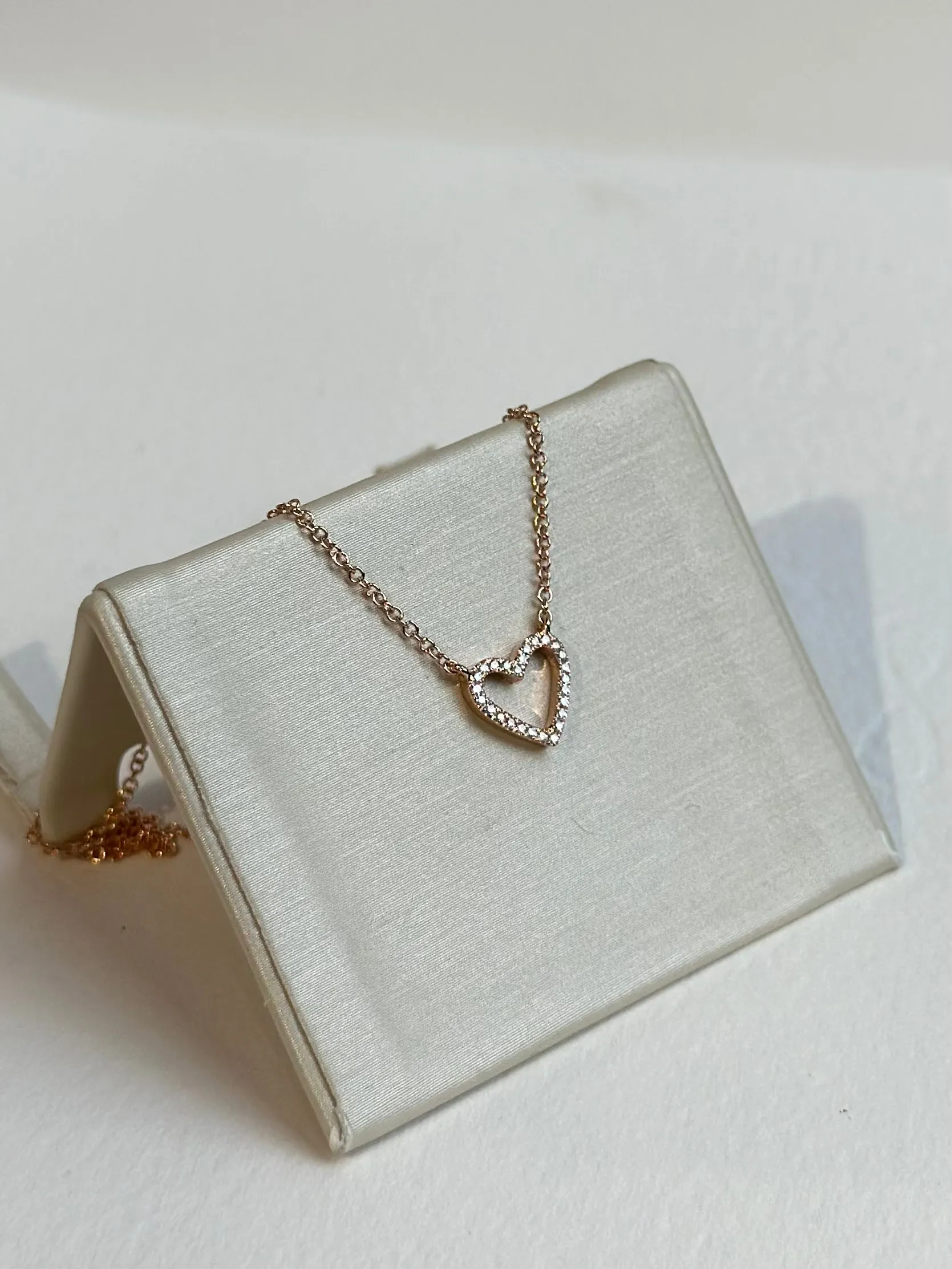 14K Diamond Open Heart Necklace