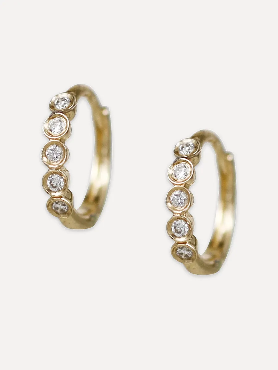 14K Five Diamond Huggie Hoops