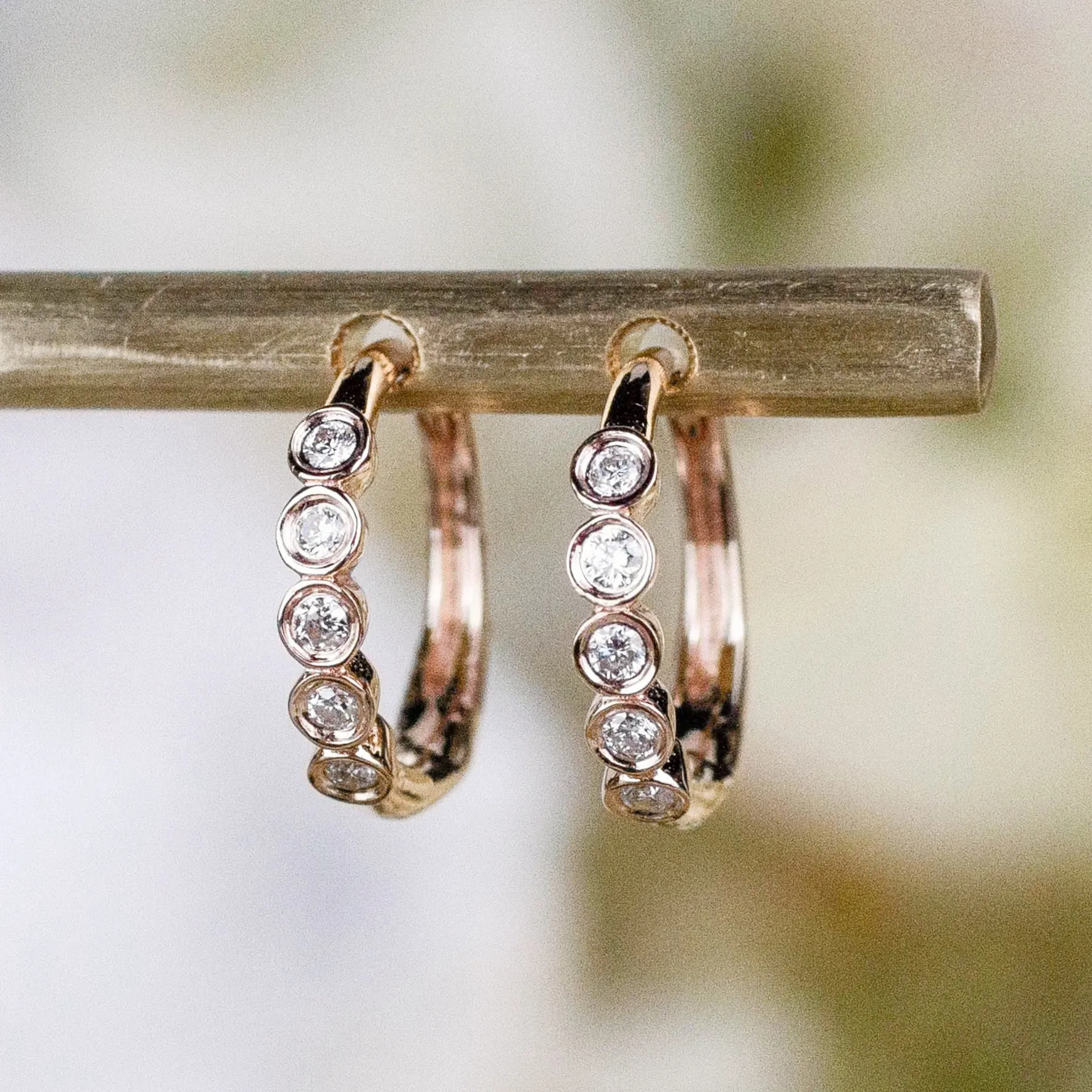 14K Five Diamond Huggie Hoops