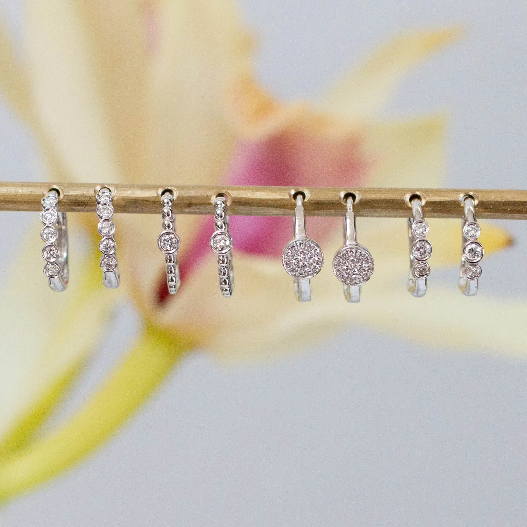 14K Five Diamond Huggie Hoops