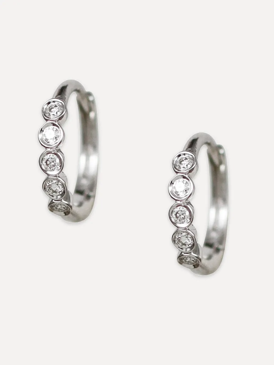 14K Five Diamond Huggie Hoops