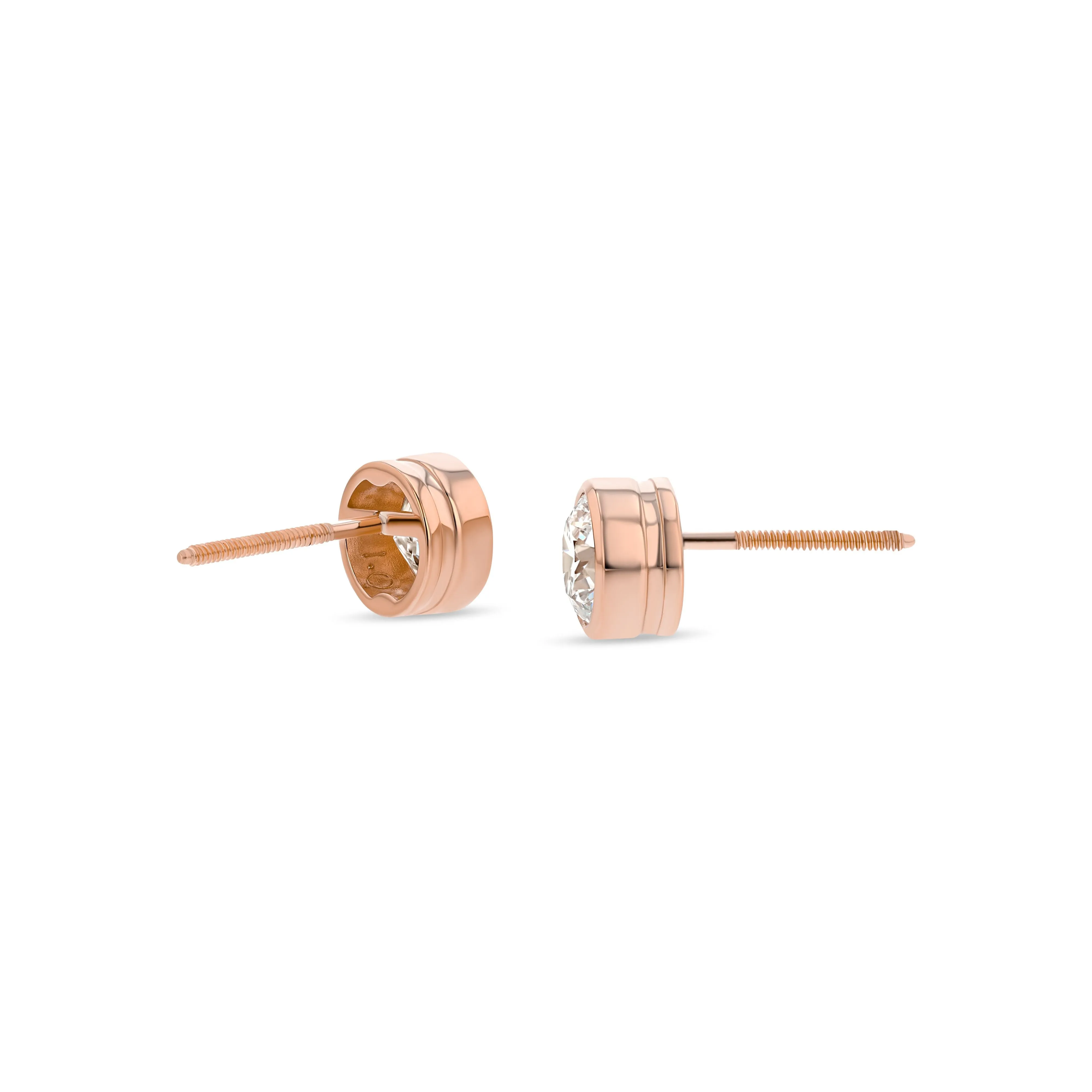 14k Rose Gold Bezel Round Diamond Stud Earrings 1/2ctw (4.1mm Ea), M-n Color, Si2-si3 Clarity