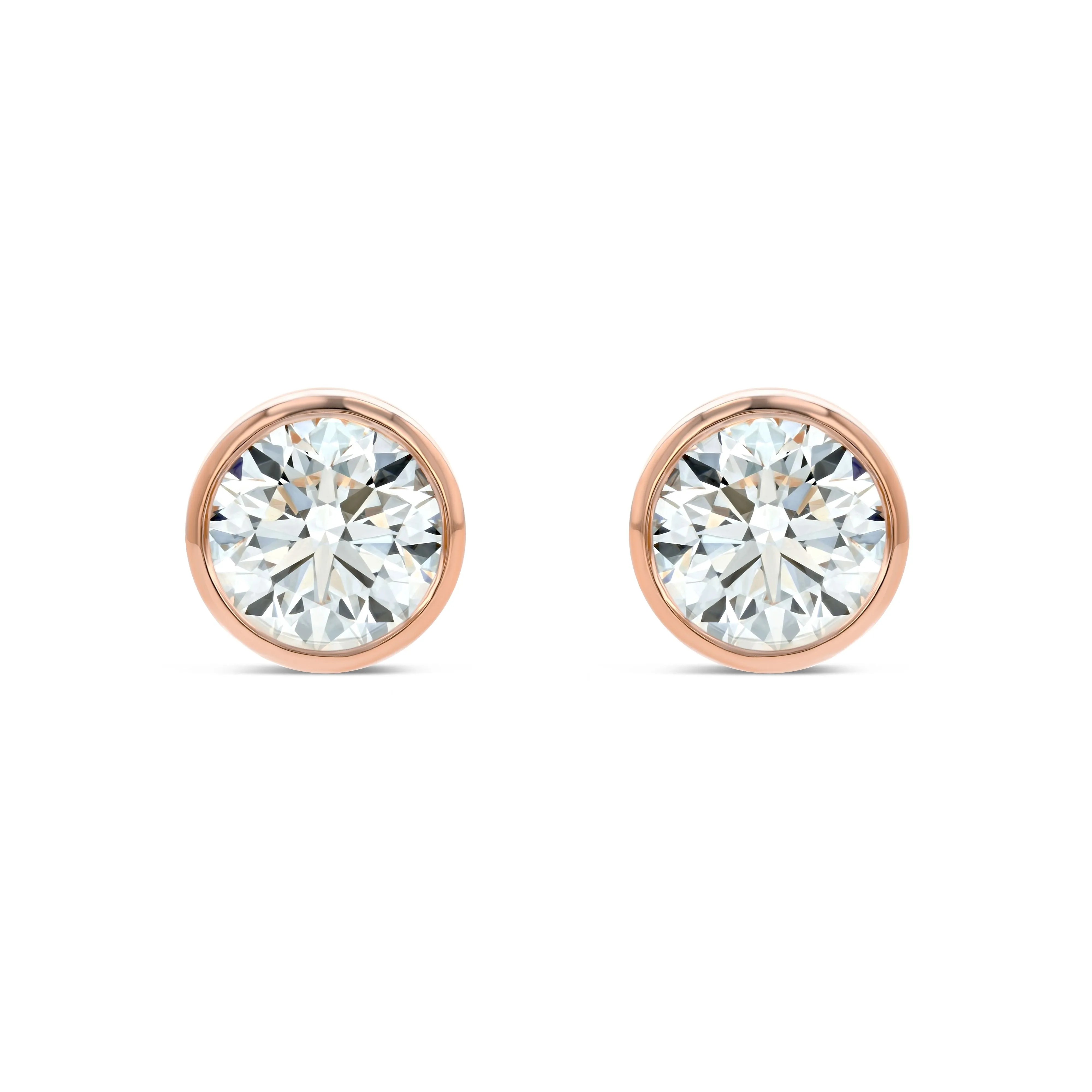 14k Rose Gold Bezel Round Diamond Stud Earrings 1/2ctw (4.1mm Ea), M-n Color, Si2-si3 Clarity