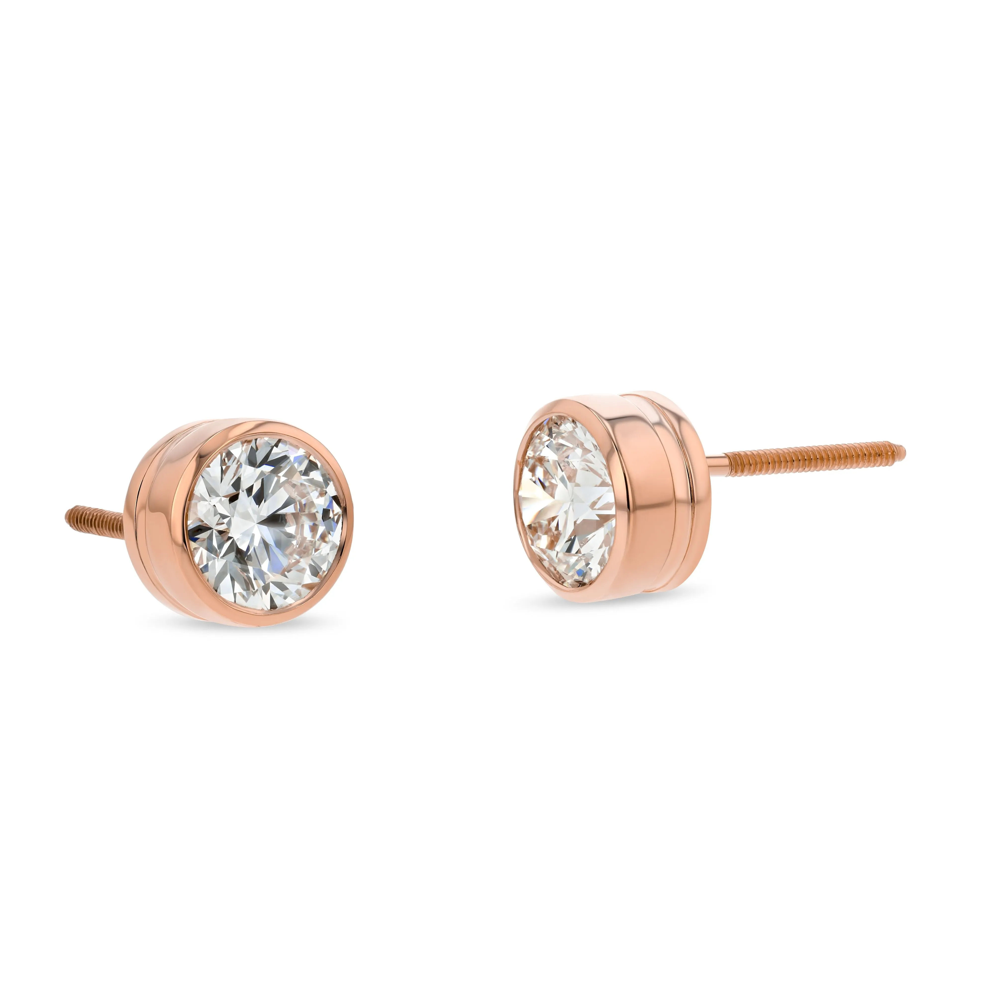 14k Rose Gold Bezel Round Diamond Stud Earrings 1/2ctw (4.1mm Ea), M-n Color, Si2-si3 Clarity