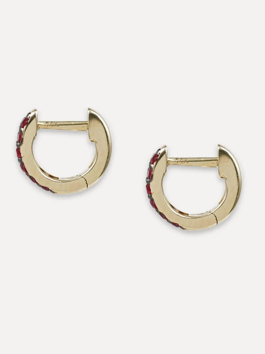 14K Ruby Micro Pave Huggie Hoops