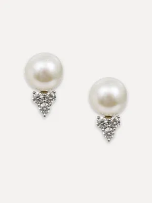 14K White Pearl & Diamond Trio Studs