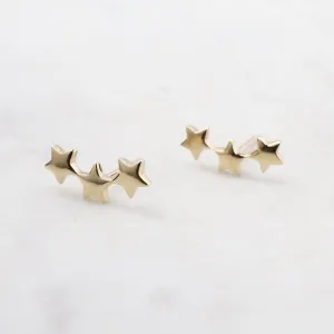 14k Yellow Gold 3 Stars Studs