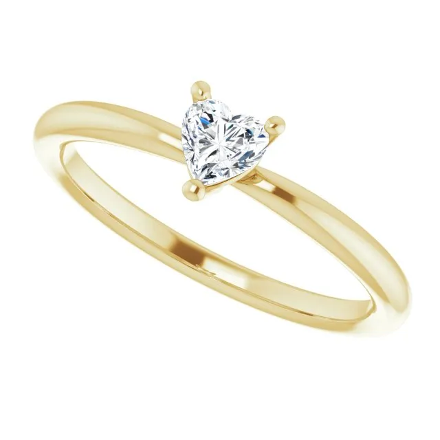 14K Yellow Natural White Sapphire Heart Solitaire Ring