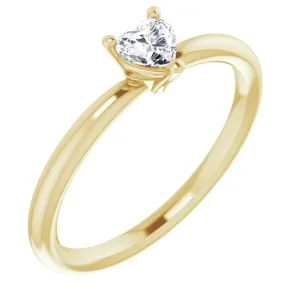 14K Yellow Natural White Sapphire Heart Solitaire Ring