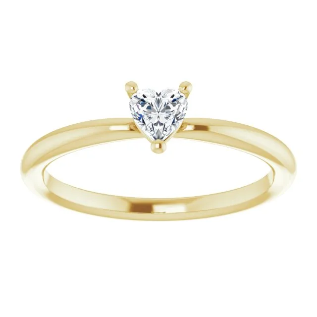 14K Yellow Natural White Sapphire Heart Solitaire Ring