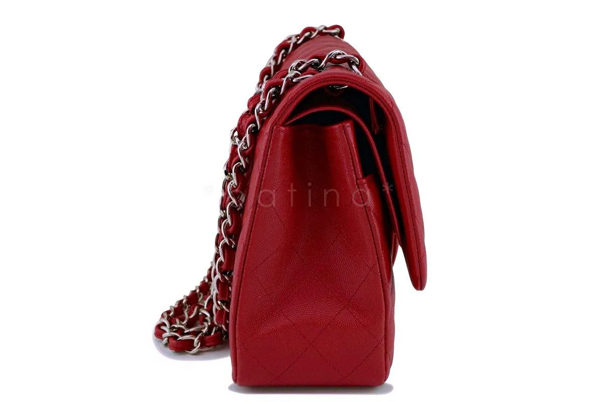 17B Chanel Red Caviar Jumbo Double Flap Bag SHW 63050