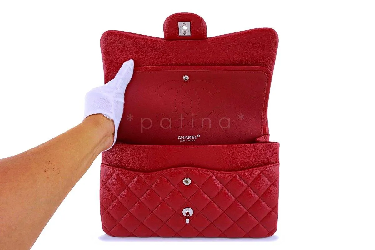 17B Chanel Red Caviar Jumbo Double Flap Bag SHW 63050