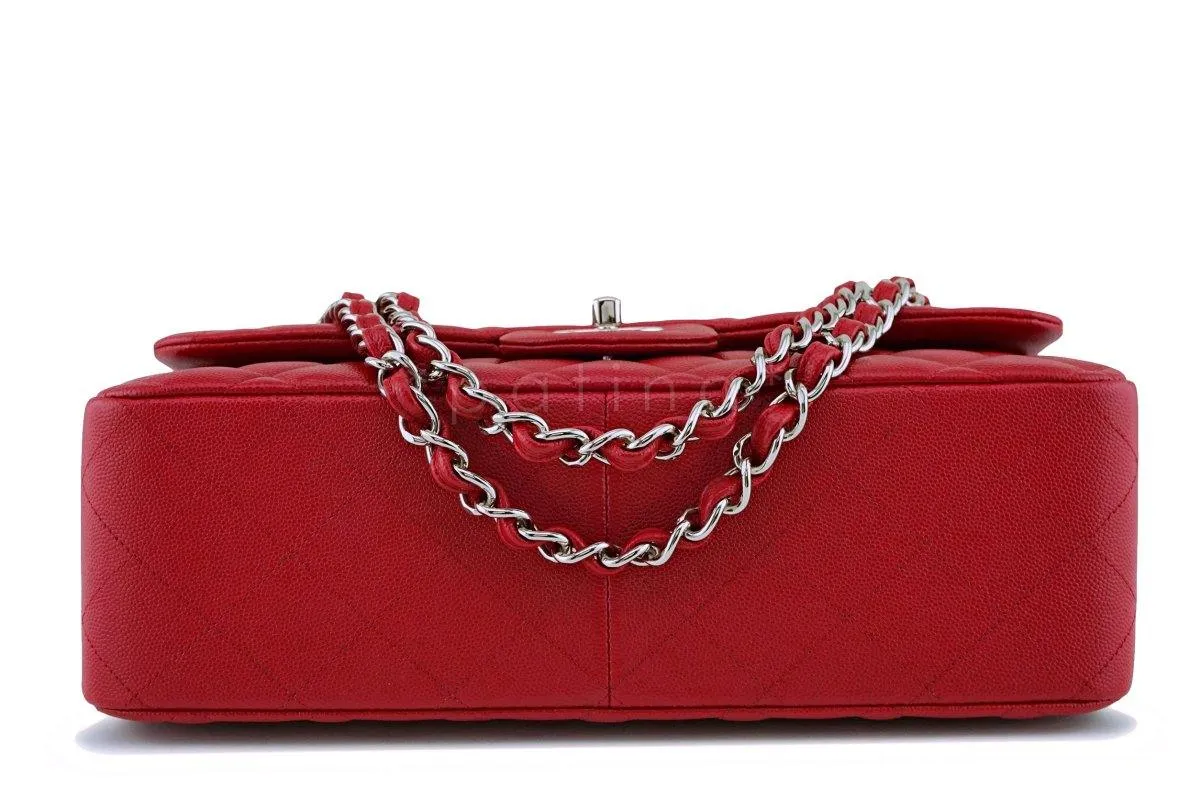 17B Chanel Red Caviar Jumbo Double Flap Bag SHW 63050