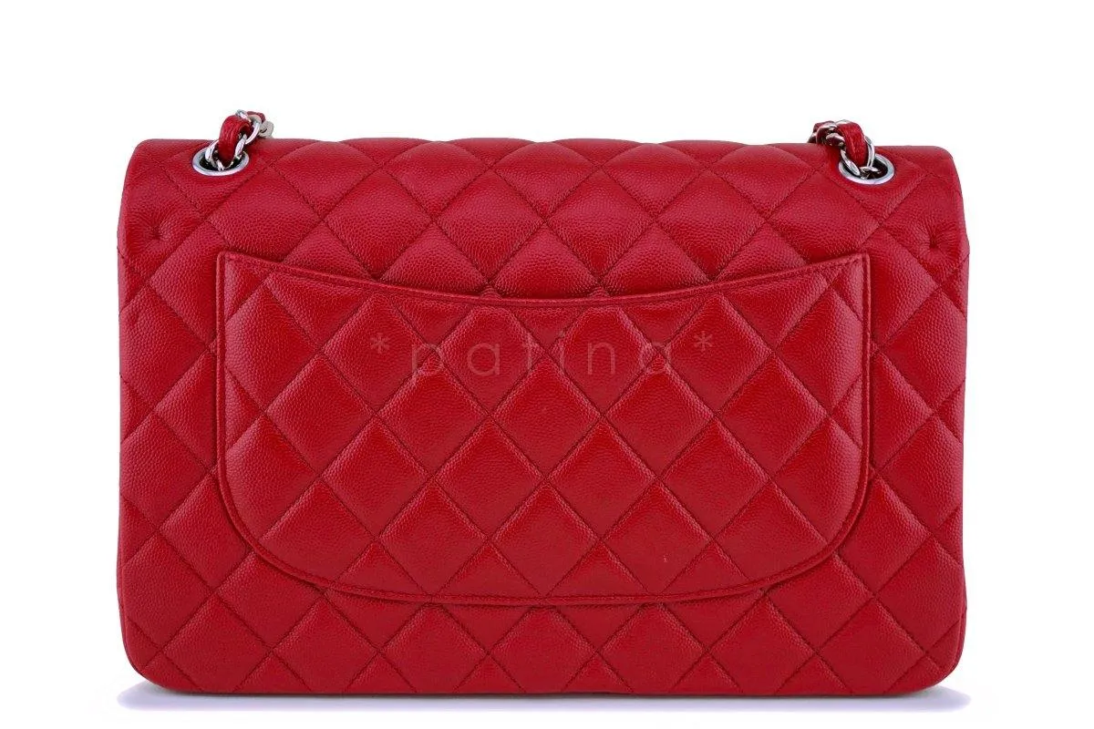 17B Chanel Red Caviar Jumbo Double Flap Bag SHW 63050