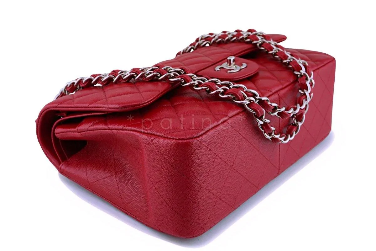 17B Chanel Red Caviar Jumbo Double Flap Bag SHW 63050