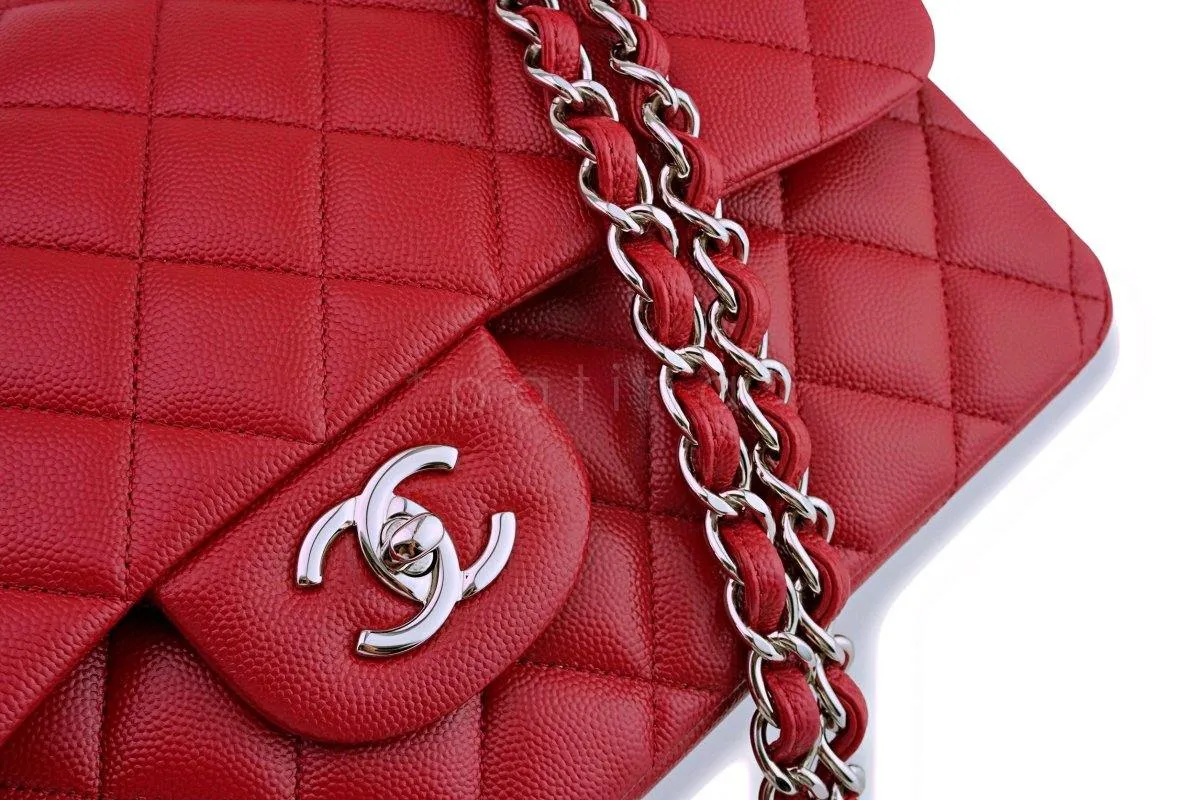 17B Chanel Red Caviar Jumbo Double Flap Bag SHW 63050