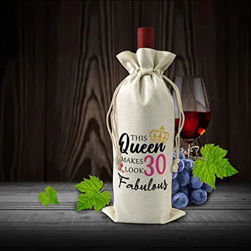 30th Birthday Gift for Women, 30th Female Milestone Birthday Gift, Party Wine Favor Bag, Wine Bag Gift, This Queen Makes 30 Look Fabulous