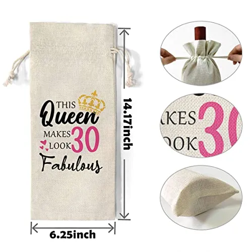 30th Birthday Gift for Women, 30th Female Milestone Birthday Gift, Party Wine Favor Bag, Wine Bag Gift, This Queen Makes 30 Look Fabulous