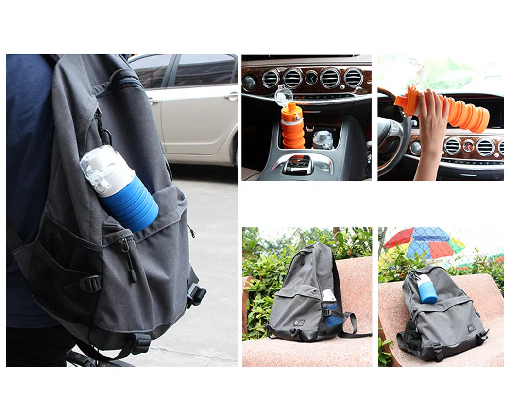 500ml Travel Silicone Folding Water Bottle for Outdoor - Grey