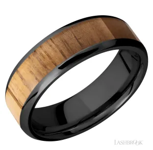 7 mm wide/Beveled/Zirconium band with one 5 mm Centered inlay of Teak. - Size 10.25