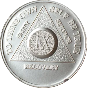 9 Year AA Medallion .999 Fine Silver Sobriety Chip