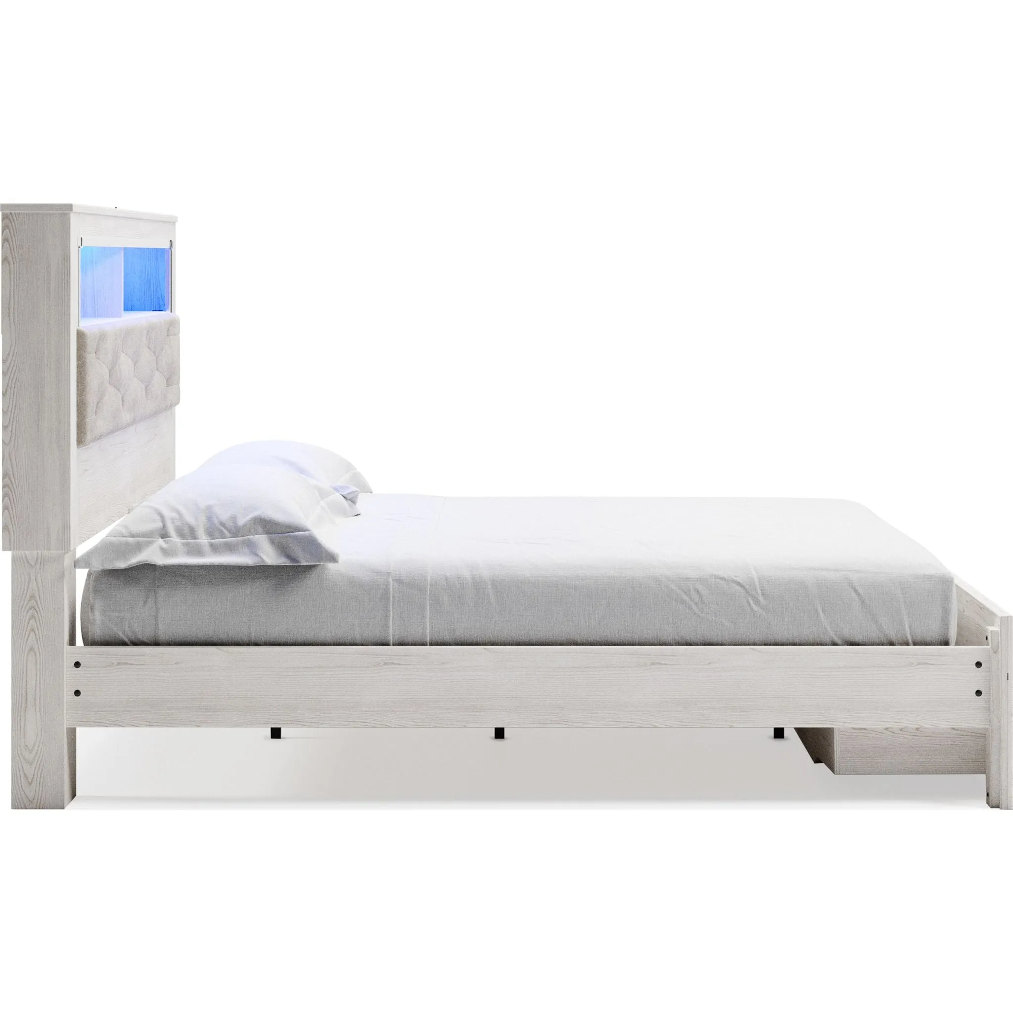 Altyra King Upholstered Bookcase Bed with Storage - White