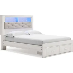 Altyra King Upholstered Bookcase Bed with Storage - White