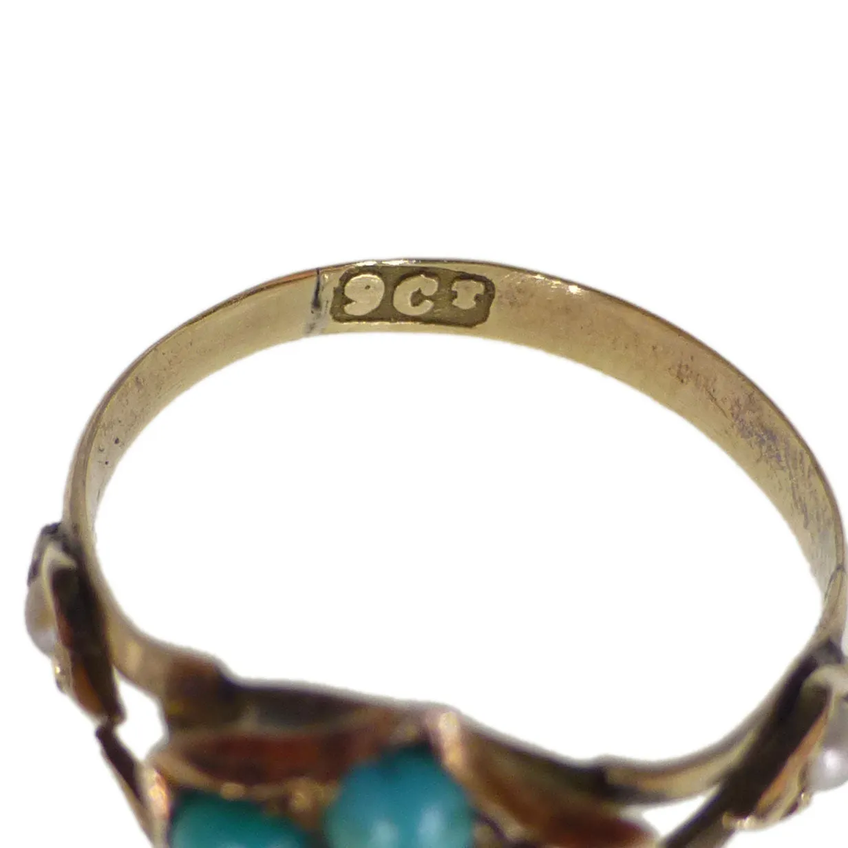 Antique Edwardian Gold Turquoise & Pearl Flower Pinky Ring