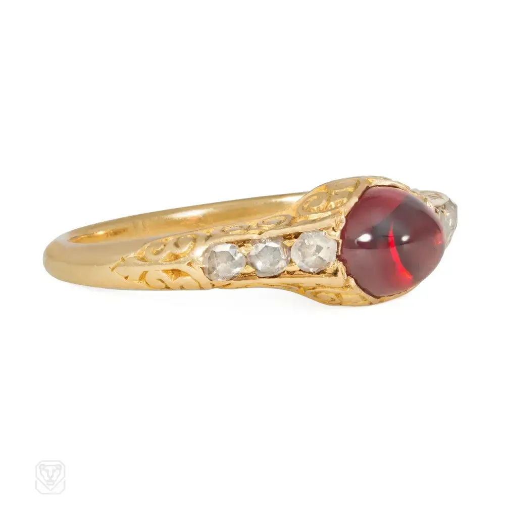 Antique gold and cabochon garnet ring, French import