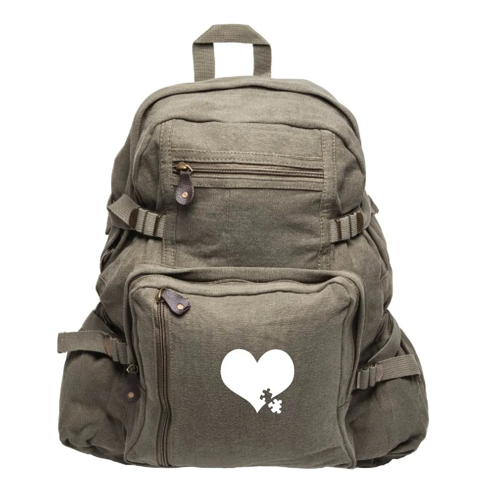 Autism Awareness Heart Puzzle Army Sport Heavyweight Canvas Backpack Bag