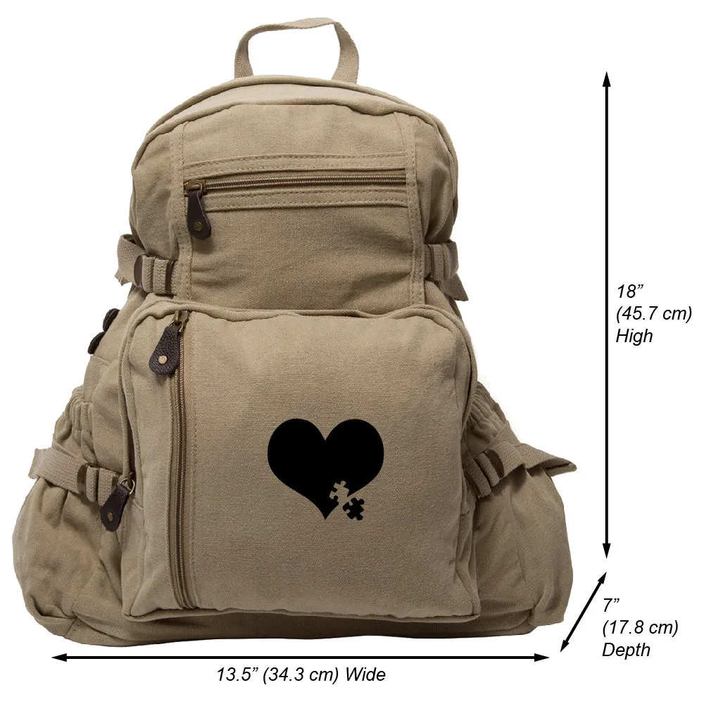 Autism Awareness Heart Puzzle Army Sport Heavyweight Canvas Backpack Bag