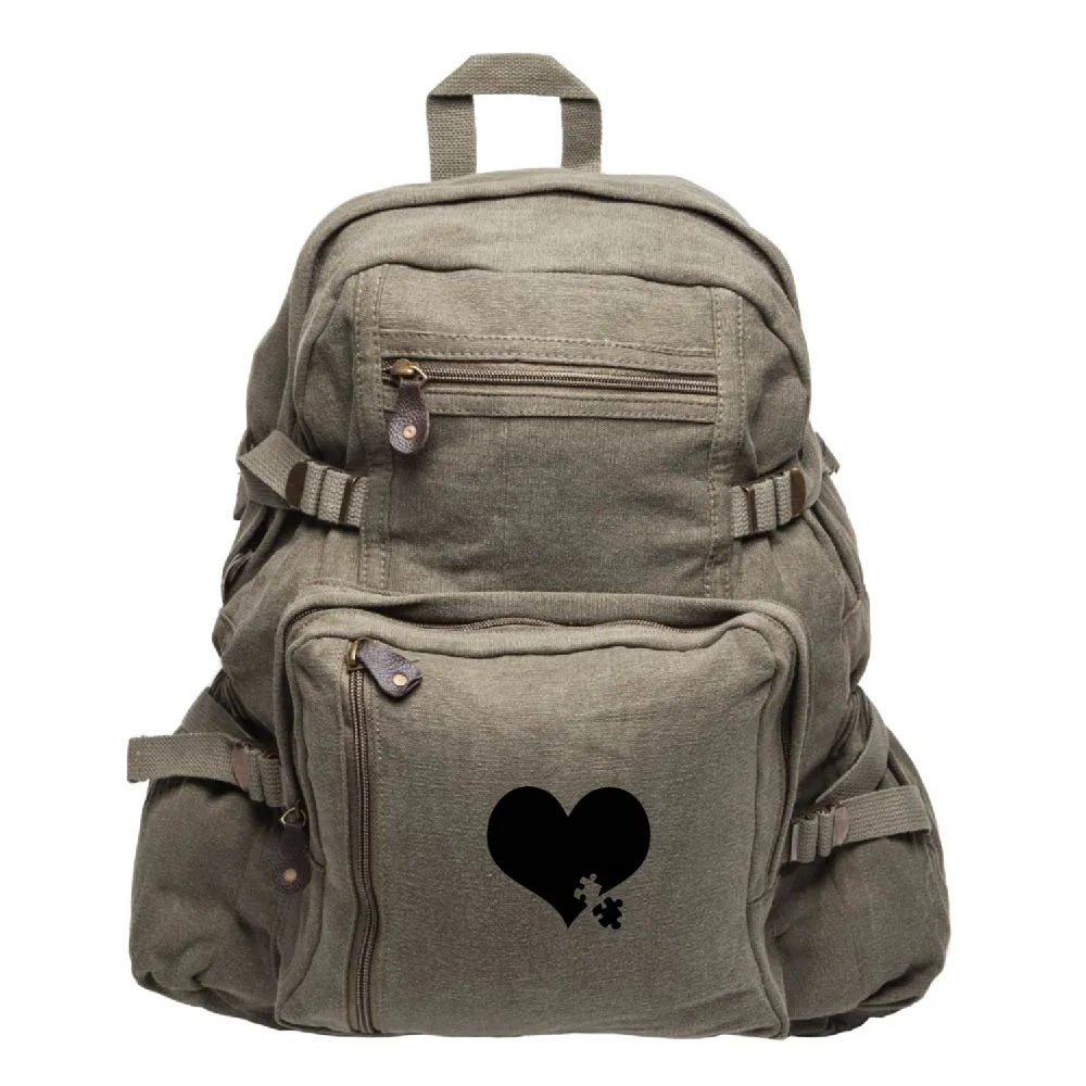 Autism Awareness Heart Puzzle Army Sport Heavyweight Canvas Backpack Bag