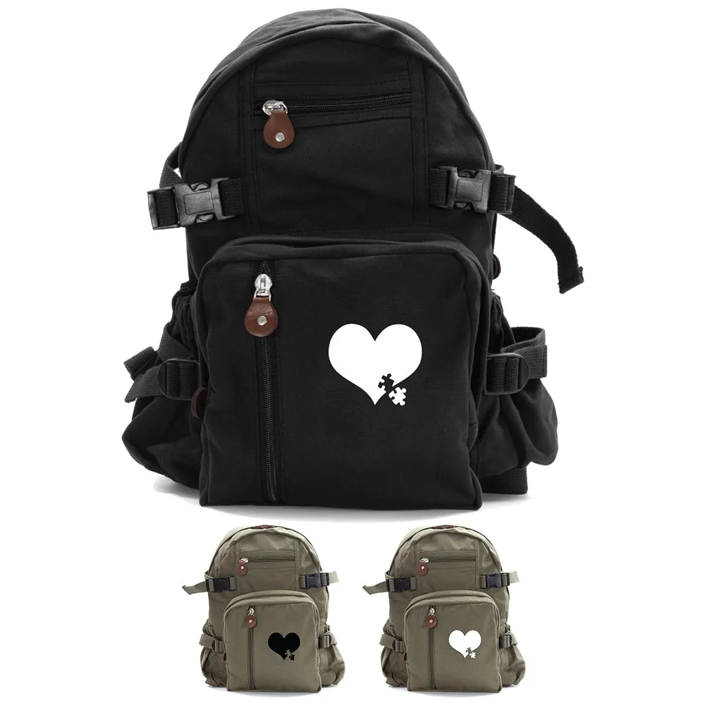 Autism Awareness Heart Puzzle Army Sport Heavyweight Canvas Backpack Bag