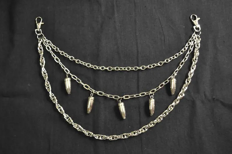 Badass Men's Silver Bullet Triple Pants Chain Punk Biker Wallet Chain For Men