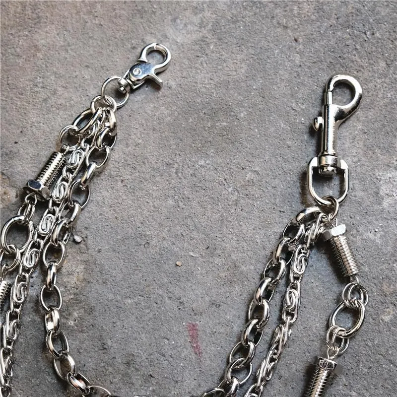 Badass Men's Silver Triple screw bolt Pants Chain Wallet Chain For Men