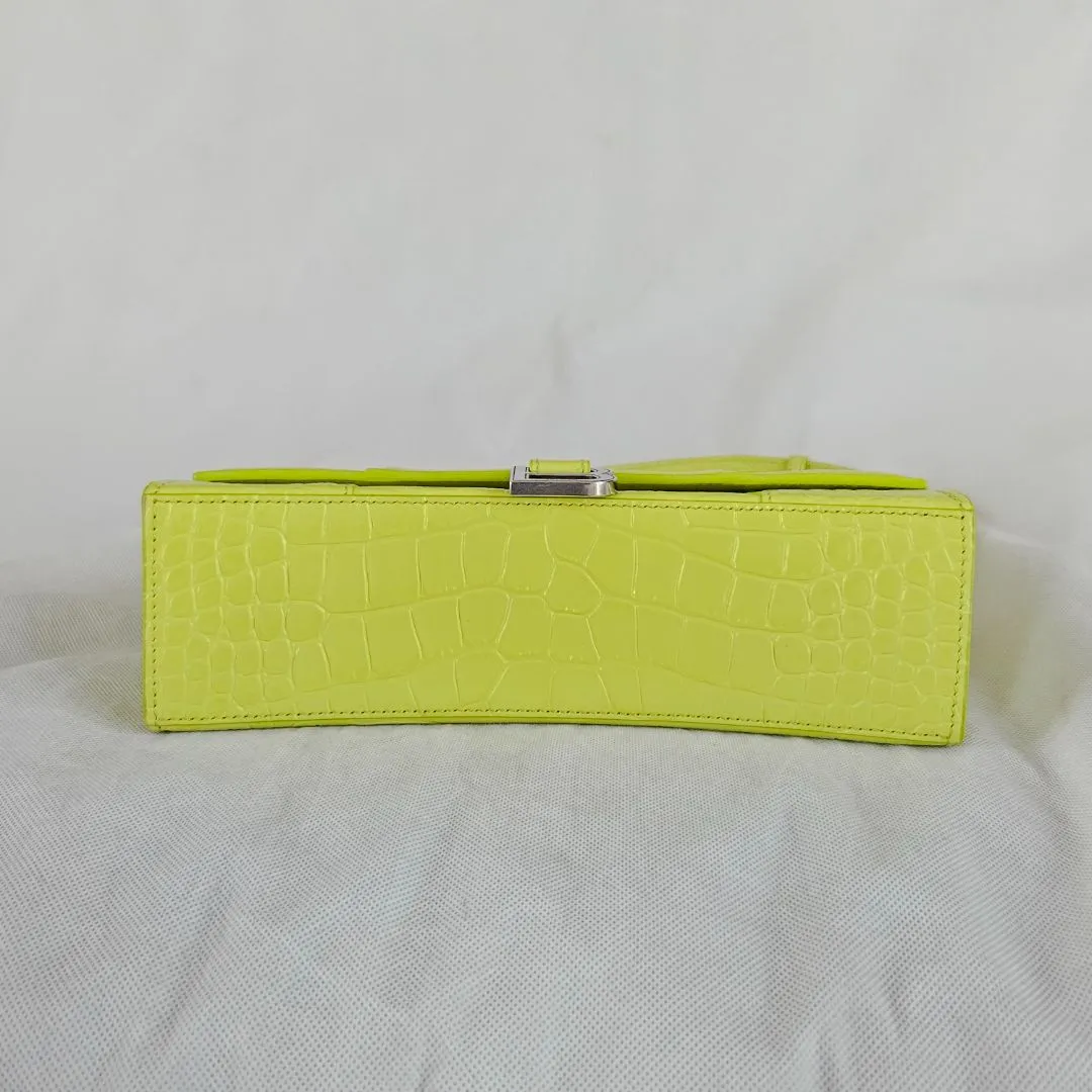 Balenciaga yellow hourglass croc embossed bag with strap