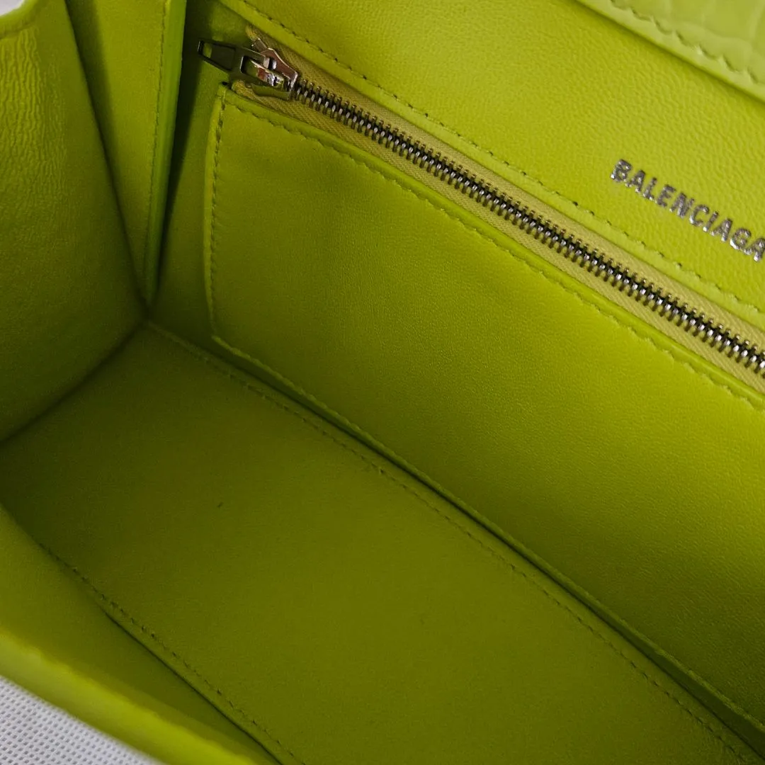 Balenciaga yellow hourglass croc embossed bag with strap