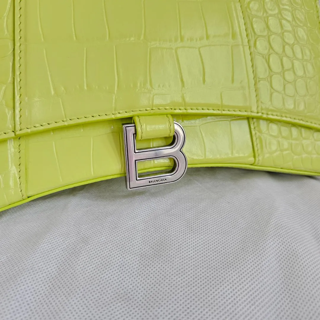 Balenciaga yellow hourglass croc embossed bag with strap