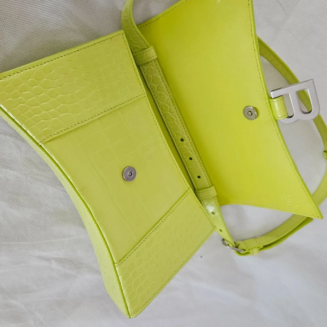 Balenciaga yellow hourglass croc embossed bag with strap