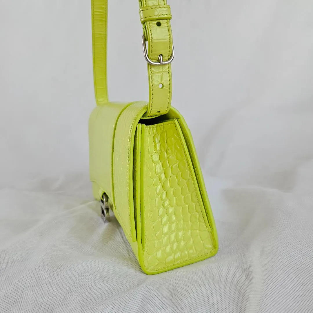 Balenciaga yellow hourglass croc embossed bag with strap