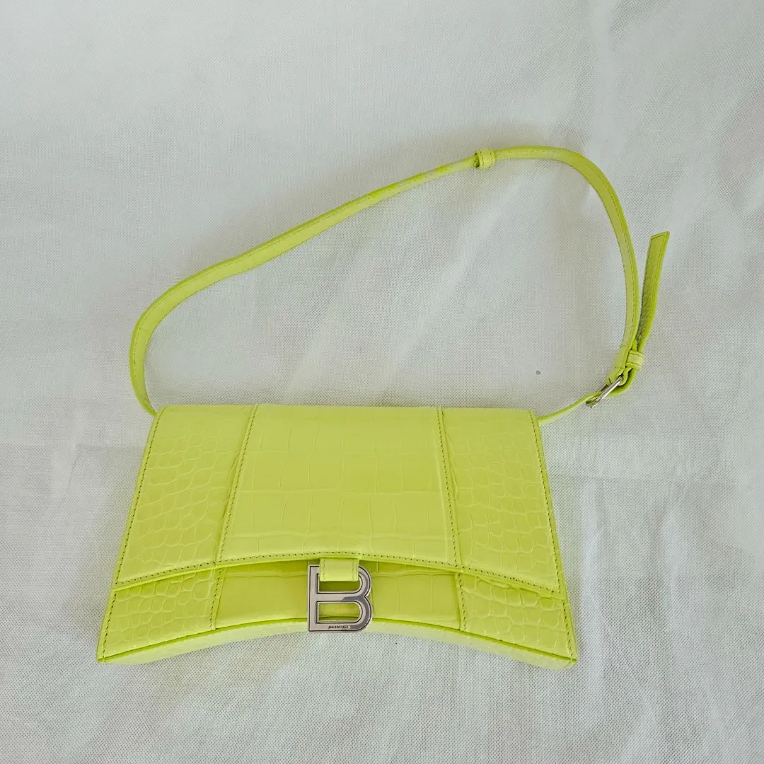 Balenciaga yellow hourglass croc embossed bag with strap