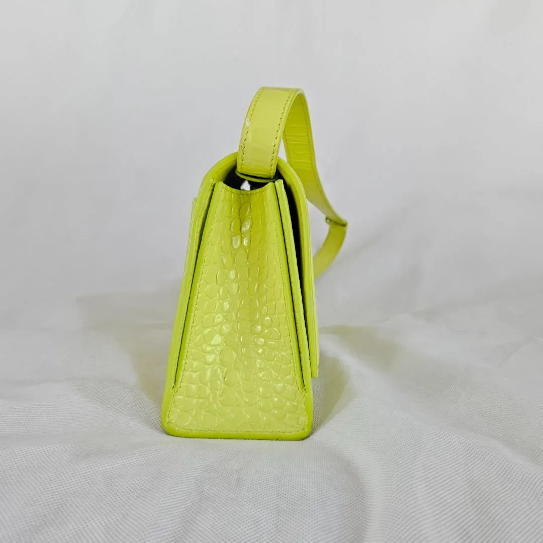 Balenciaga yellow hourglass croc embossed bag with strap