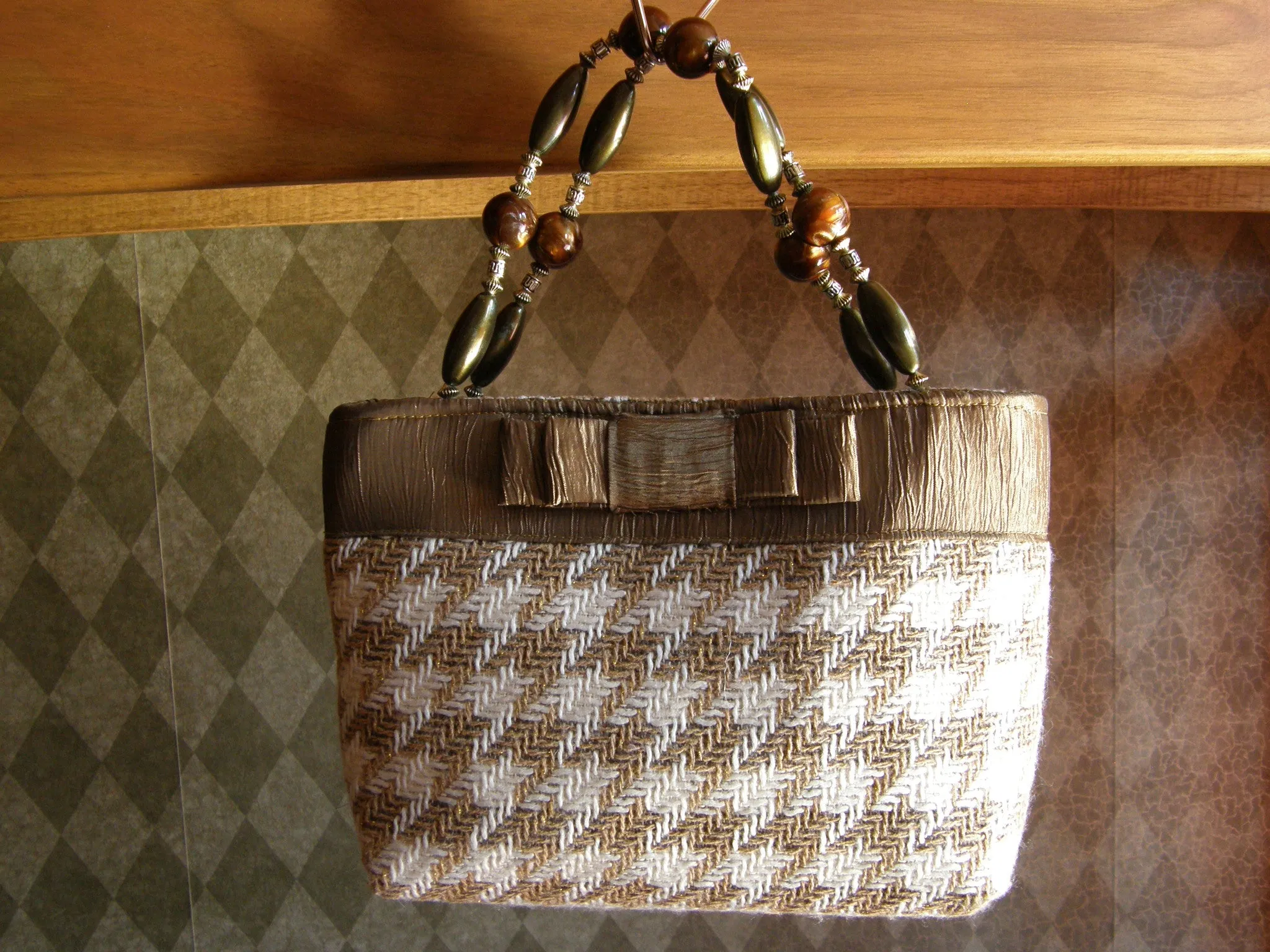 Beige, Gold, and Brown Houndstooth Purse