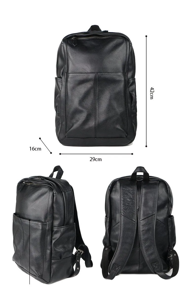 Black Cool Leather Mens School Backpack College Backpack 15" Black Computer Backpack For Men